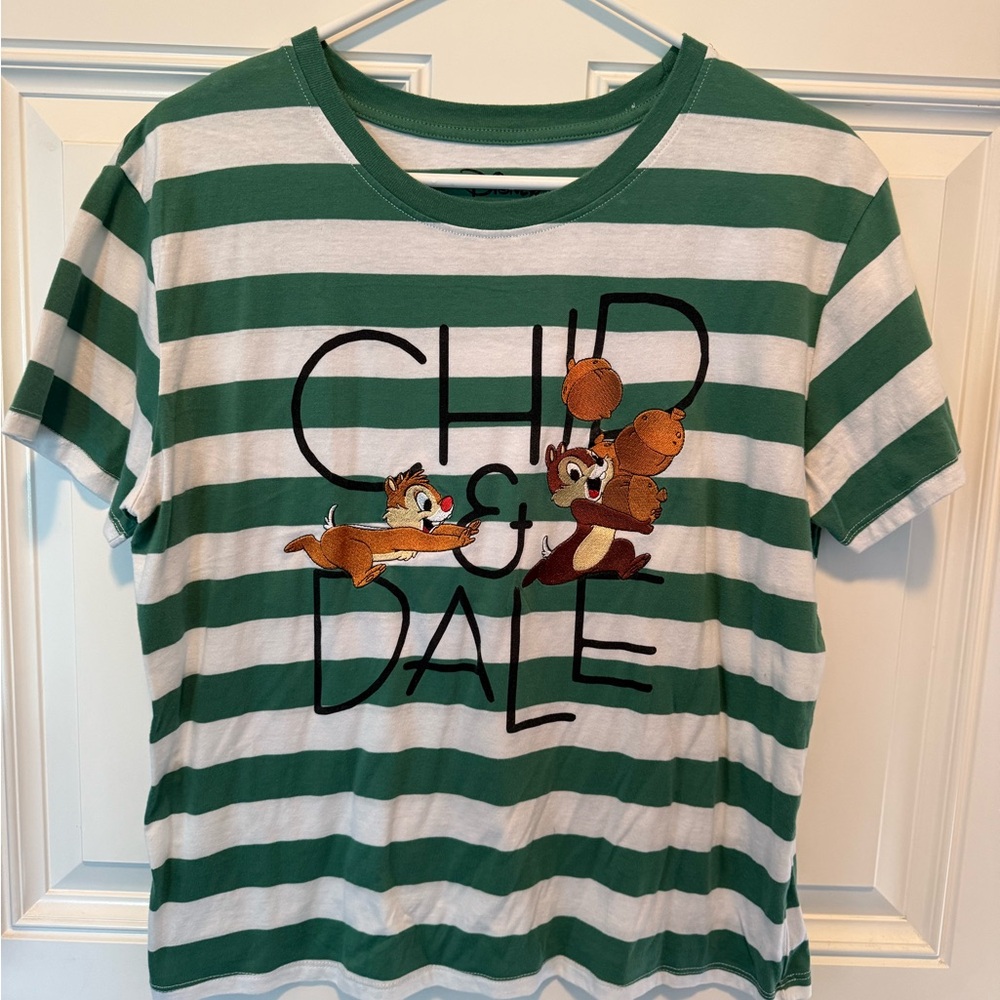 Disney Green and White Striped Short Sleeve Tee